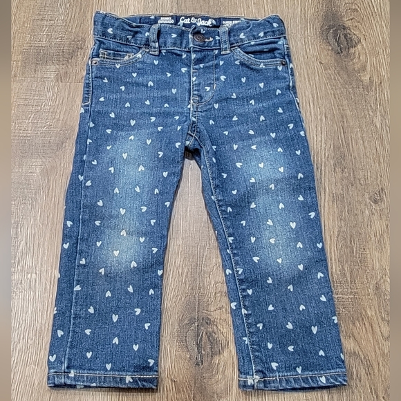 Cat & Jack Denim Skinny Super Stretch Jeans, Heart Print, 2T - Picture 1 of 8